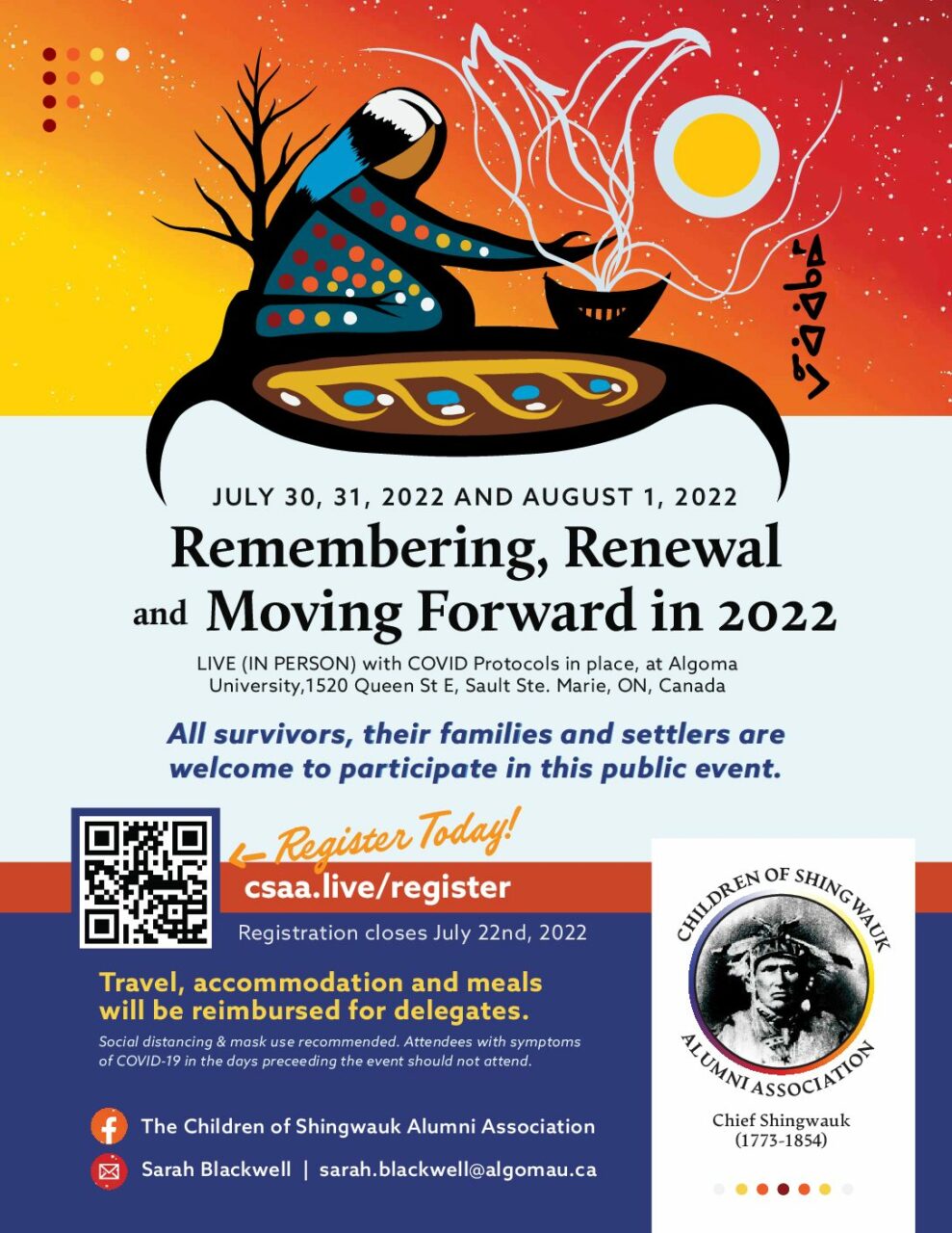 Poster for the Children of Shingwauk Alumni Association gathering, July 30th-August 1st, 2022